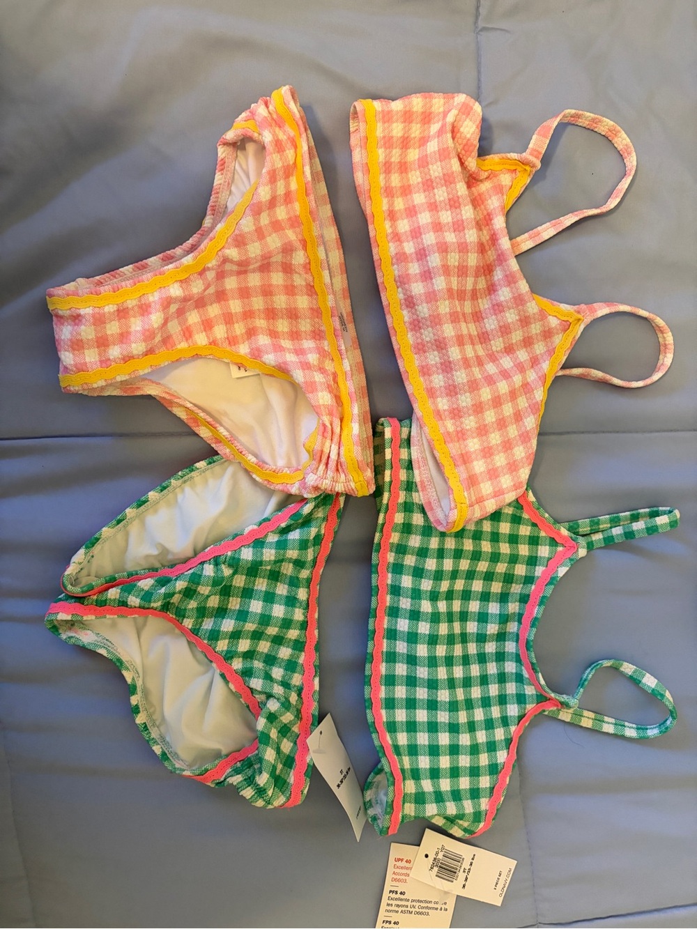 Old Navy Pink Gingham & Green Gingham Kids Swim Bikini Set